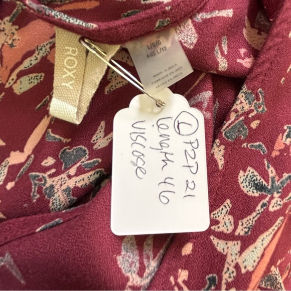 Roxy Burgundy Floral Midi Dress Large - Picture 8 of 8